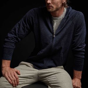 Linen Blend Zip Up Hoodie Sweater - Navy sold by James Perse