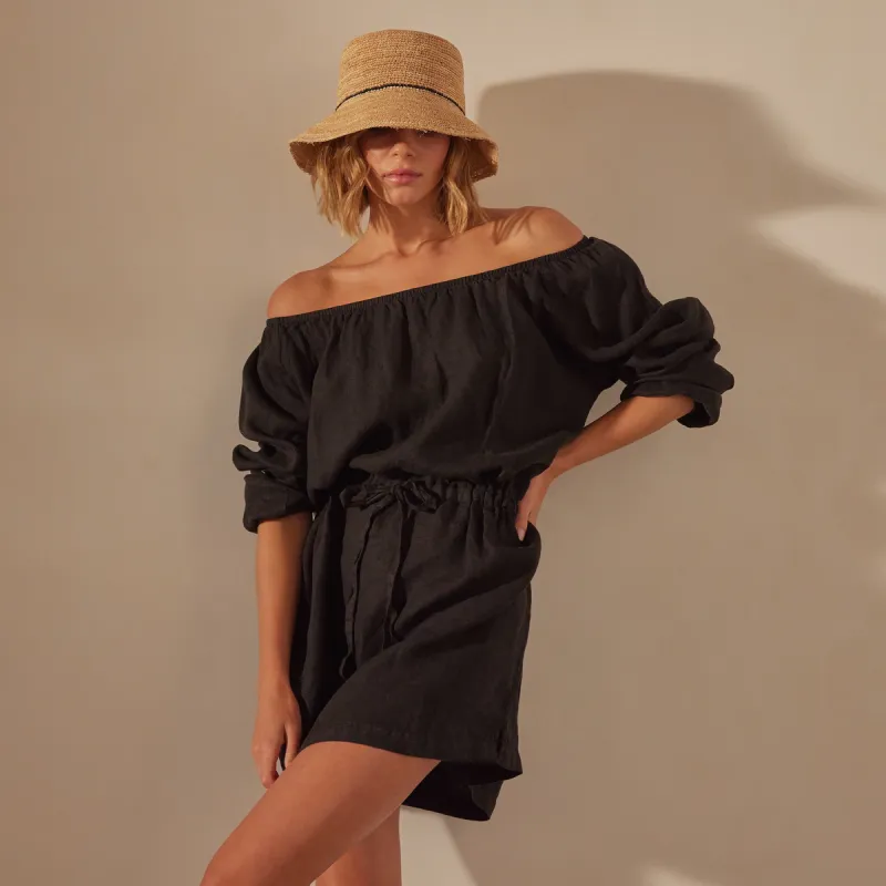 Gathered Linen Dress - Black sold by James Perse