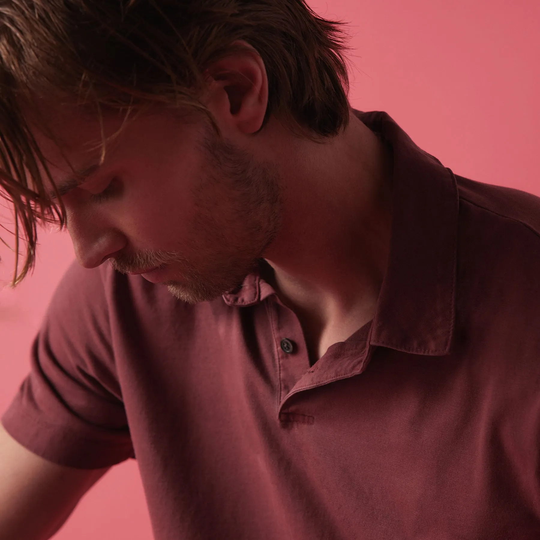 Sueded Jersey Polo - Claret Pigment sold by James Perse