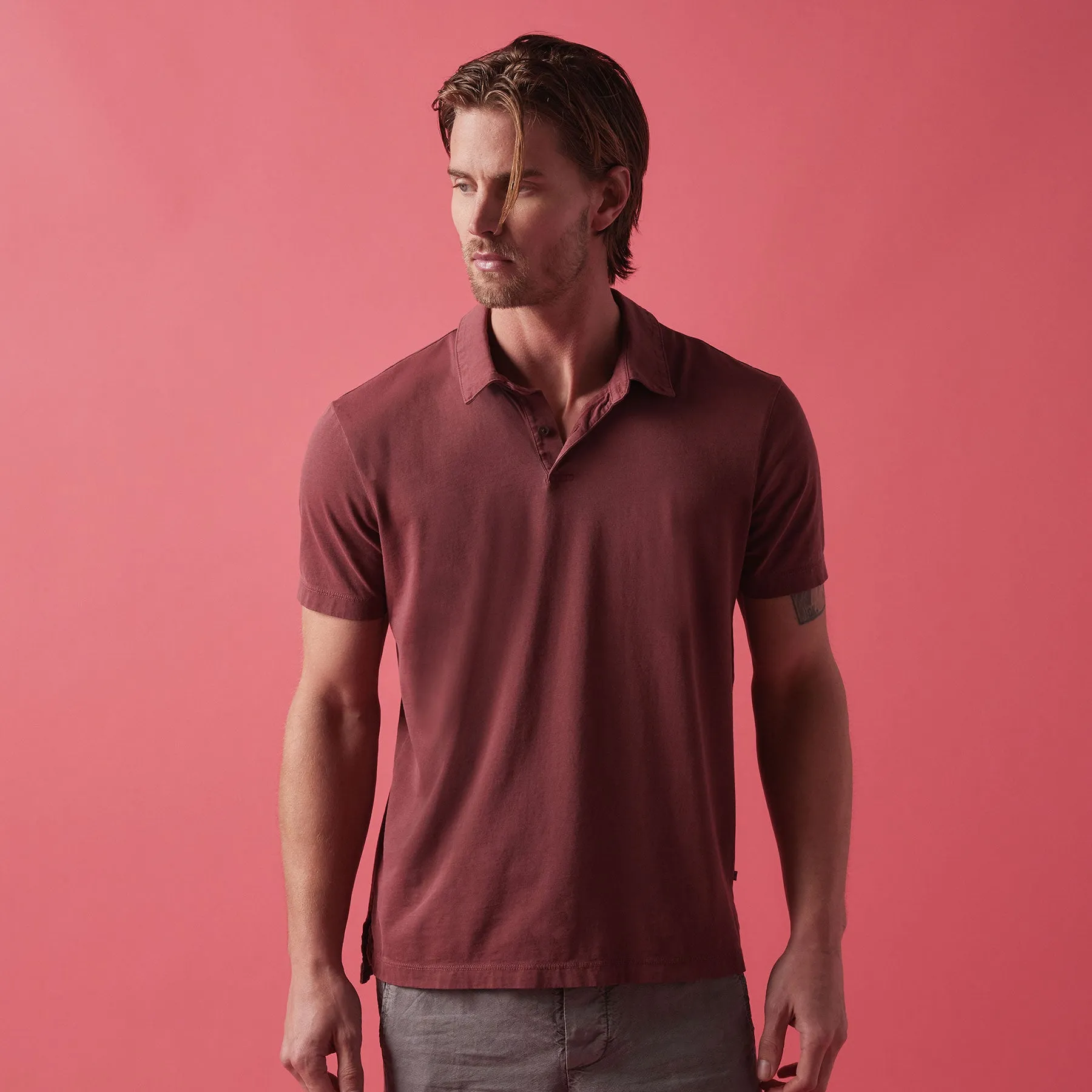Sueded Jersey Polo - Claret Pigment sold by James Perse product image thumbnail 3
