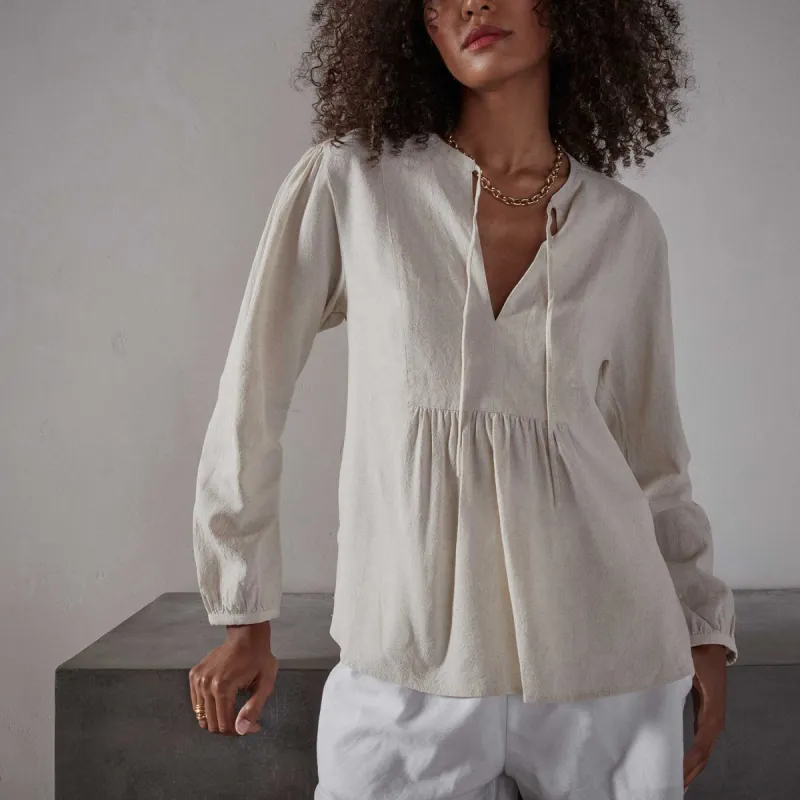 Curved Hem Peasant Blouse - Natural made by James Perse