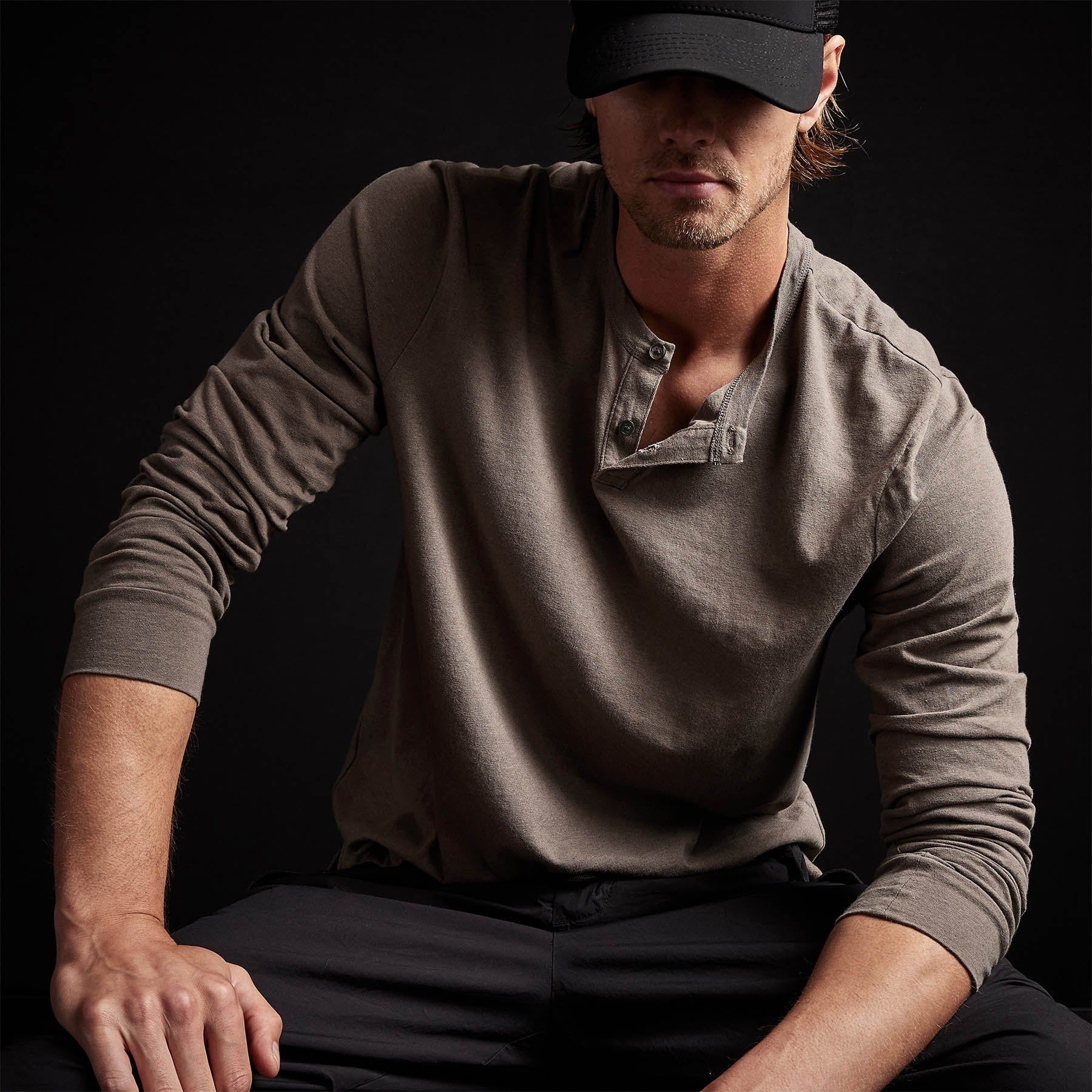 Soft Slub Jersey Long Sleeve Henley - River Rock sold by James Perse
