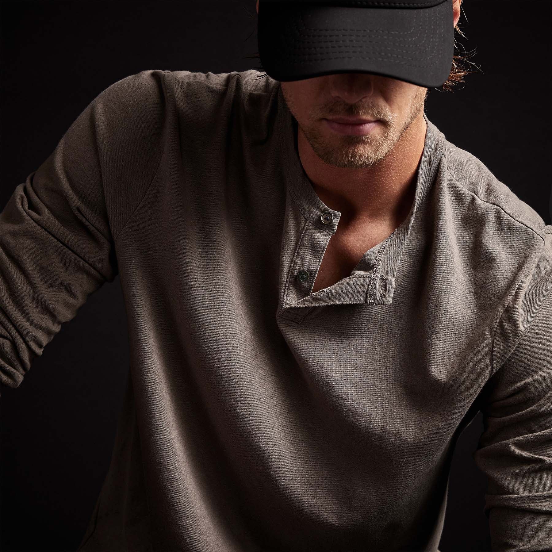 Soft Slub Jersey Long Sleeve Henley - River Rock sold by James Perse product image thumbnail 2