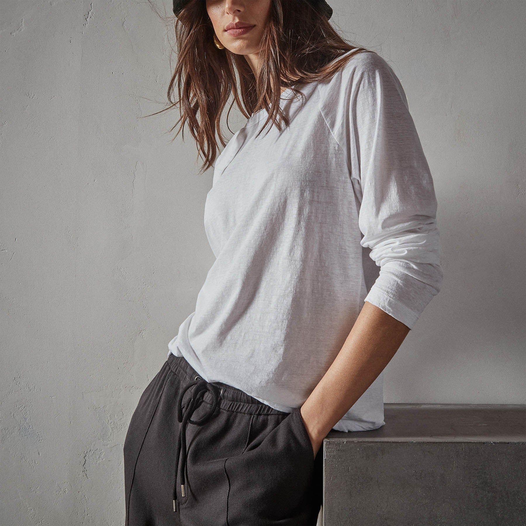 Recycled Jersey Raglan Crew - White sold by James Perse