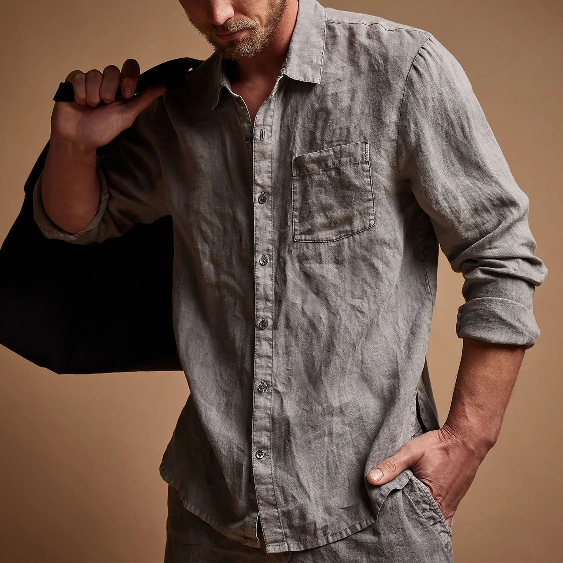 Lightweight Linen Shirt - Silver Grey Pigment sold by James Perse