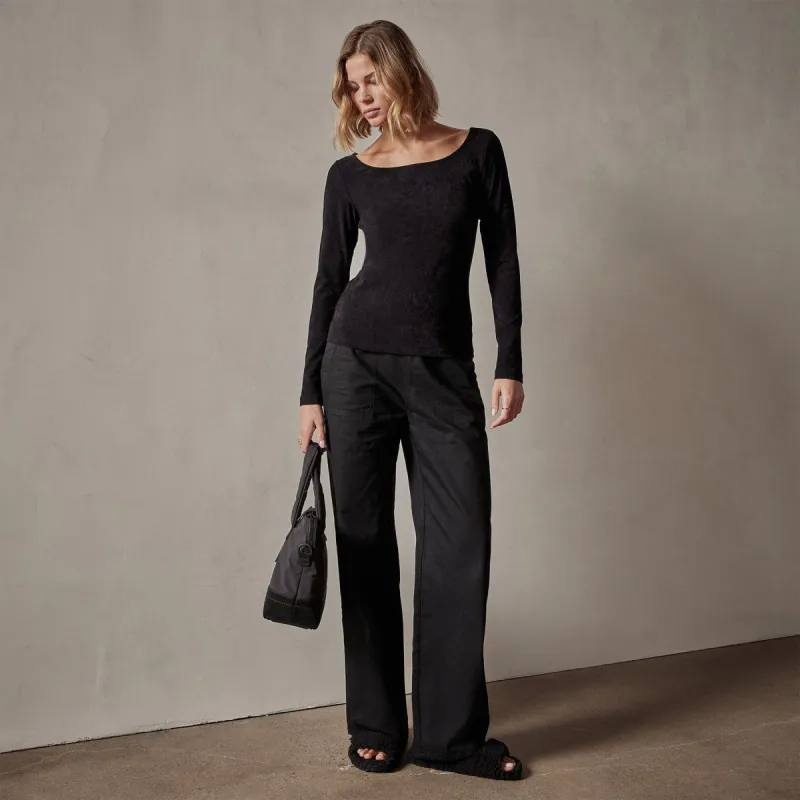 Stretch Velvet Scoop Neck Top - Black sold by James Perse