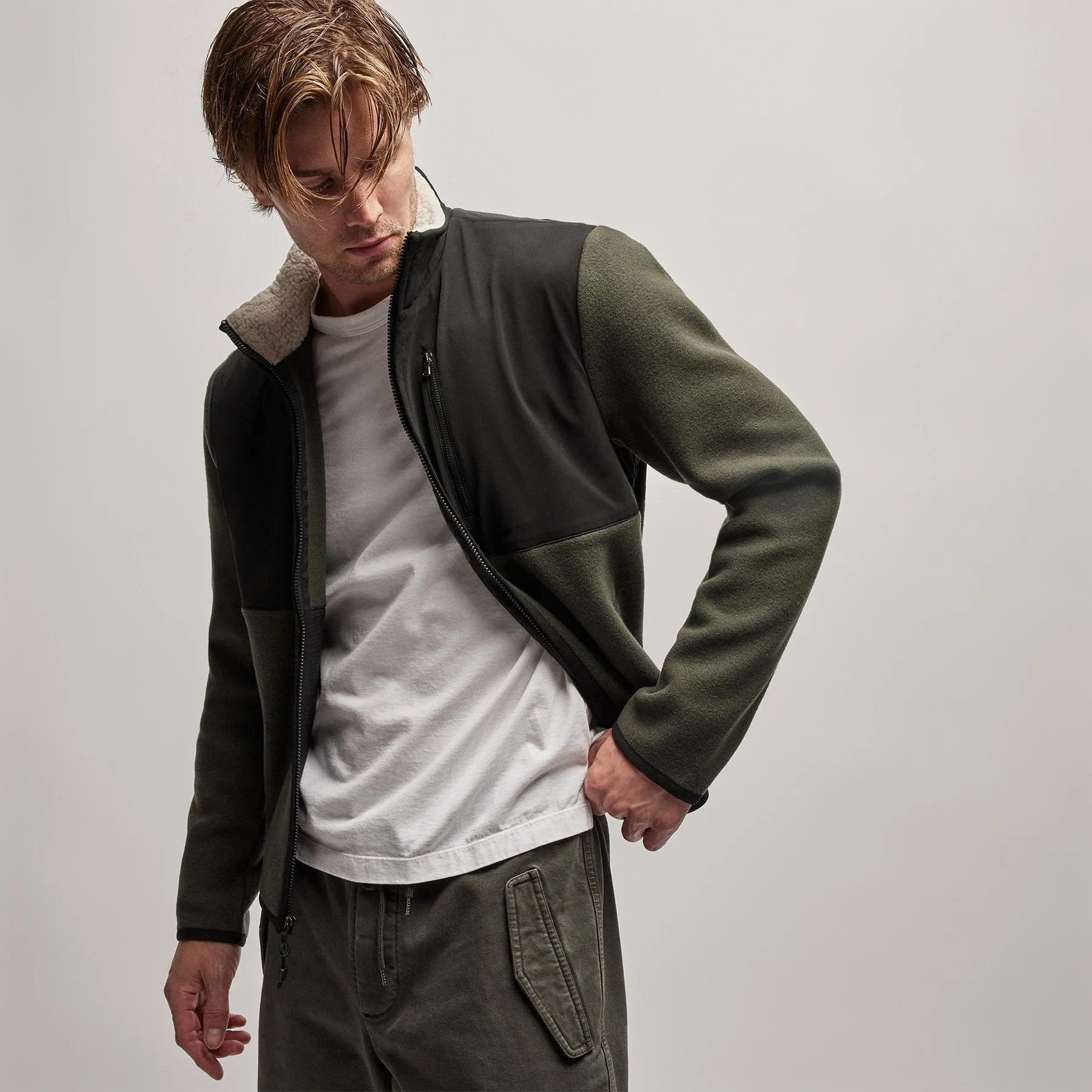 Wool Jersey Mixed Media Jacket - Dark Olive/Black sold by James Perse product image thumbnail 2