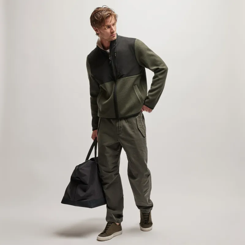 Wool Jersey Mixed Media Jacket - Dark Olive/Black sold by James Perse