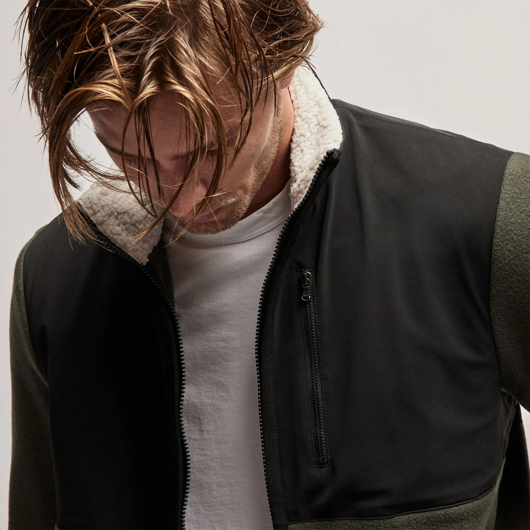 Wool Jersey Mixed Media Jacket - Dark Olive/Black sold by James Perse product image thumbnail 5