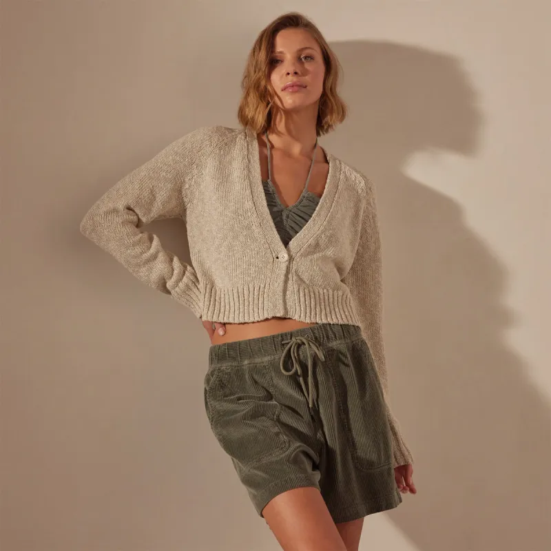 Cotton Linen Cropped Cardigan - Natural sold by James Perse