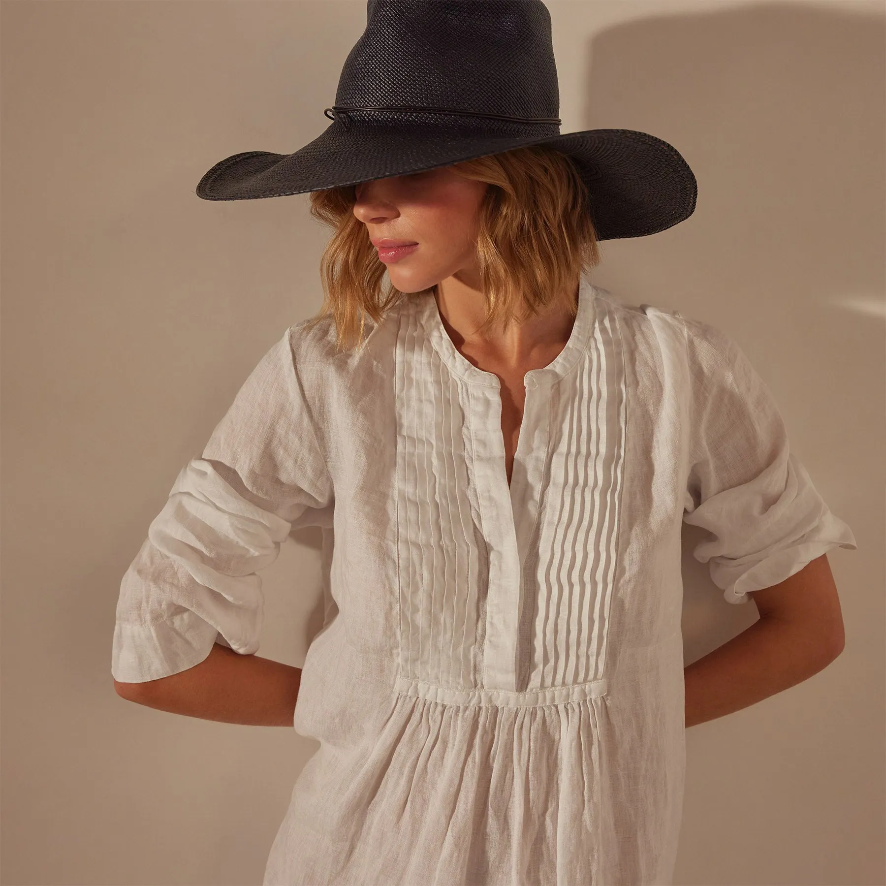 Linen Pin Tuck Dress - White sold by James Perse product image thumbnail 2