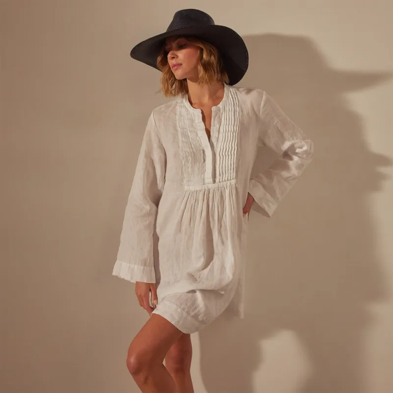 Linen Pin Tuck Dress - White sold by James Perse