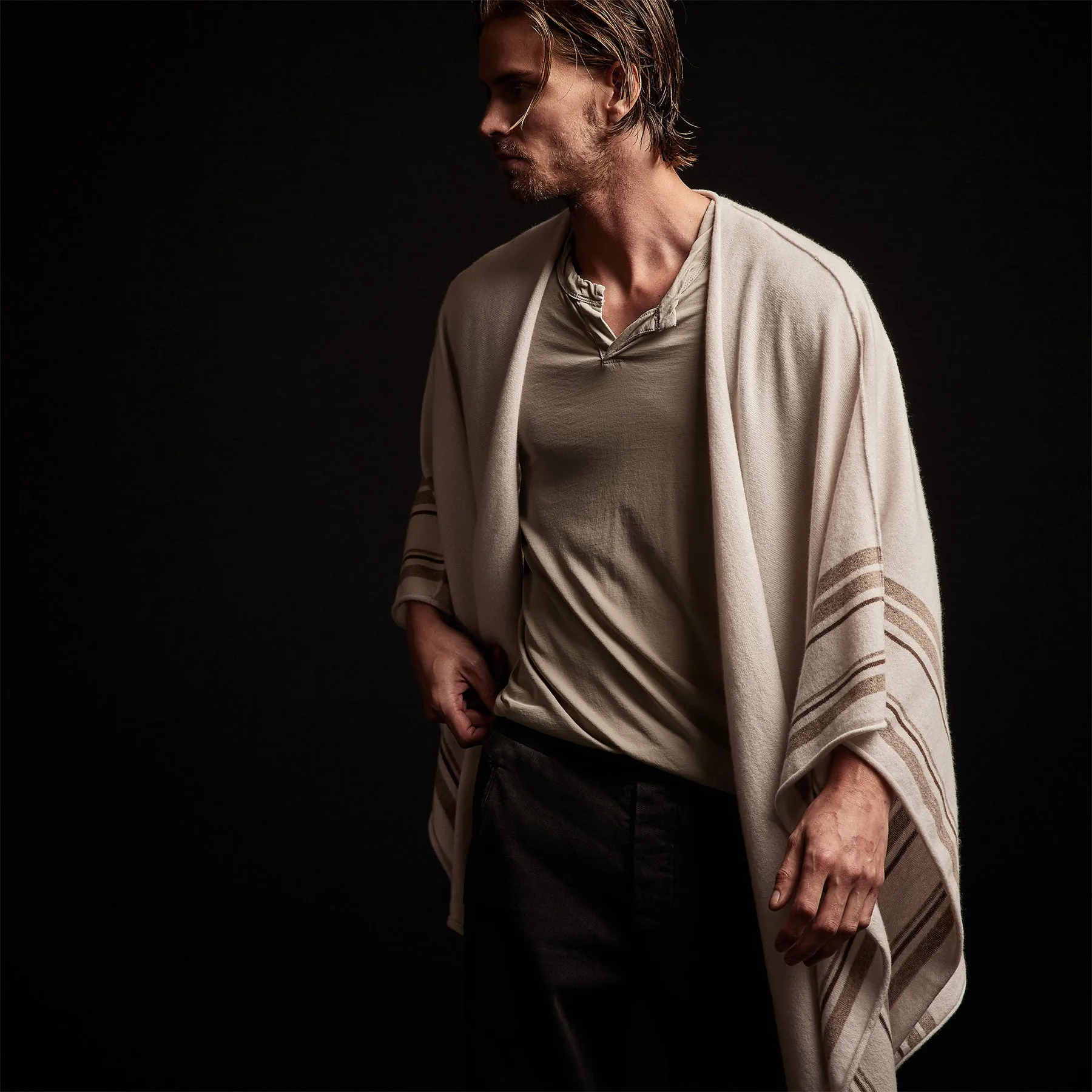 Recycled Cashmere Striped Poncho - Pearl sold by James Perse product image thumbnail 2