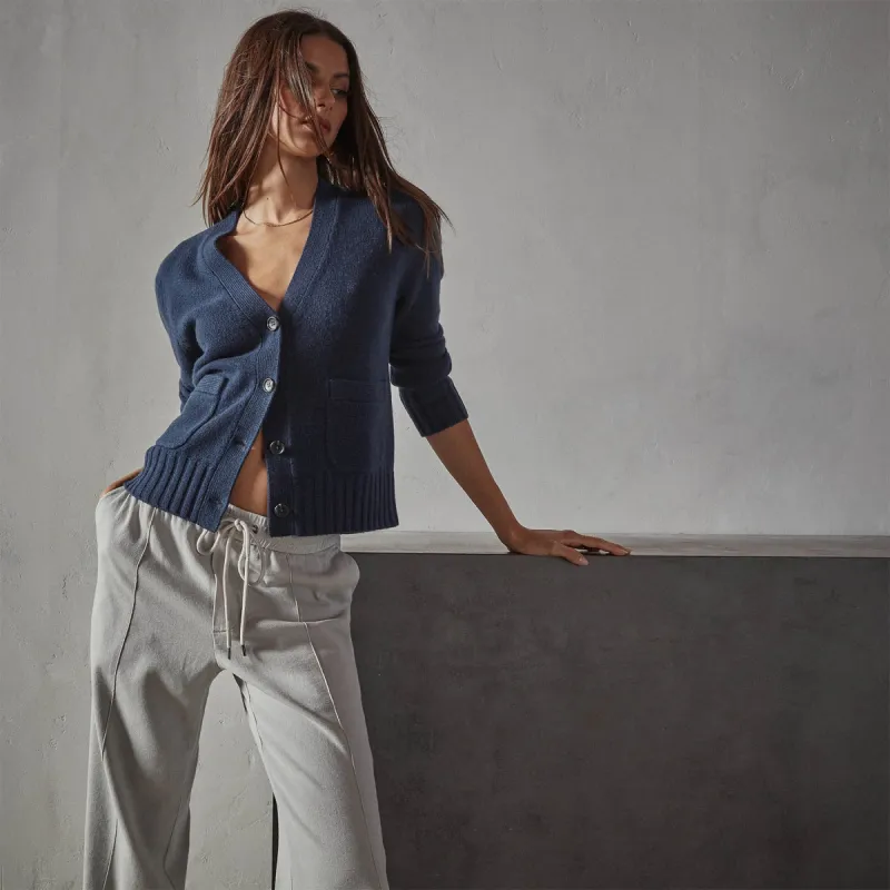 Shrunken Recycled Cashmere Cardigan - Prussian sold by James Perse