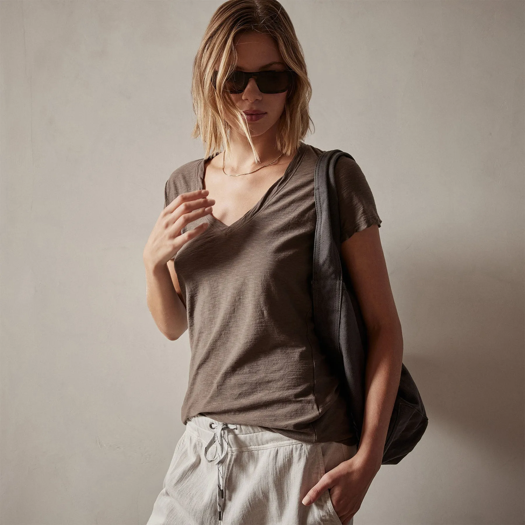 Sheer Slub Casual V Neck - Burro sold by James Perse product image thumbnail 2