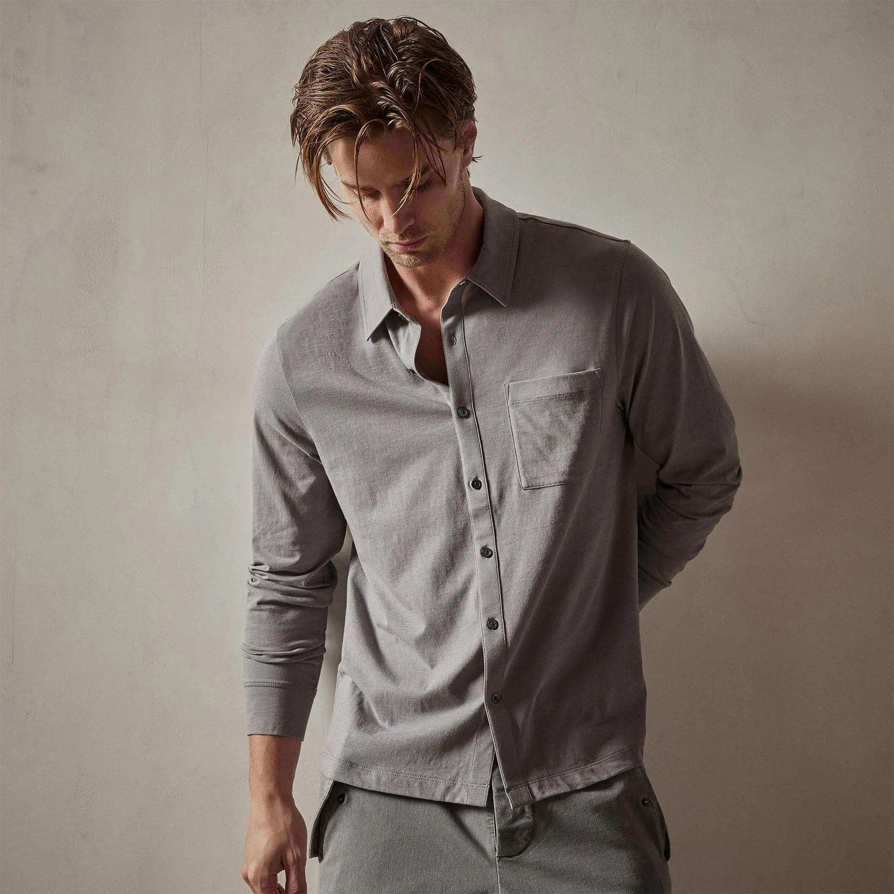 Clean Finish Jersey Shirt - Silver Grey sold by James Perse