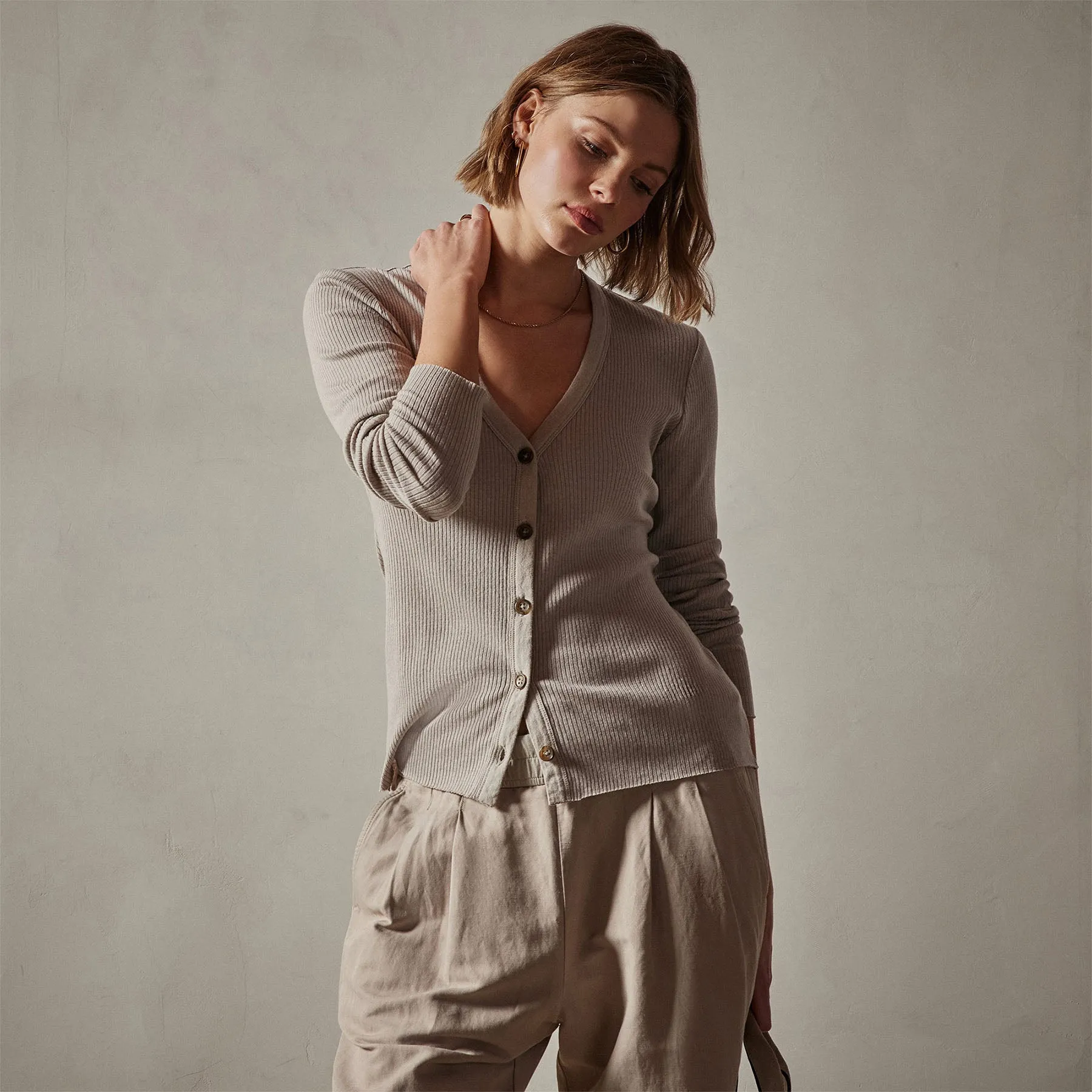 Cotton Cashmere Rib Cardigan - Toast sold by James Perse