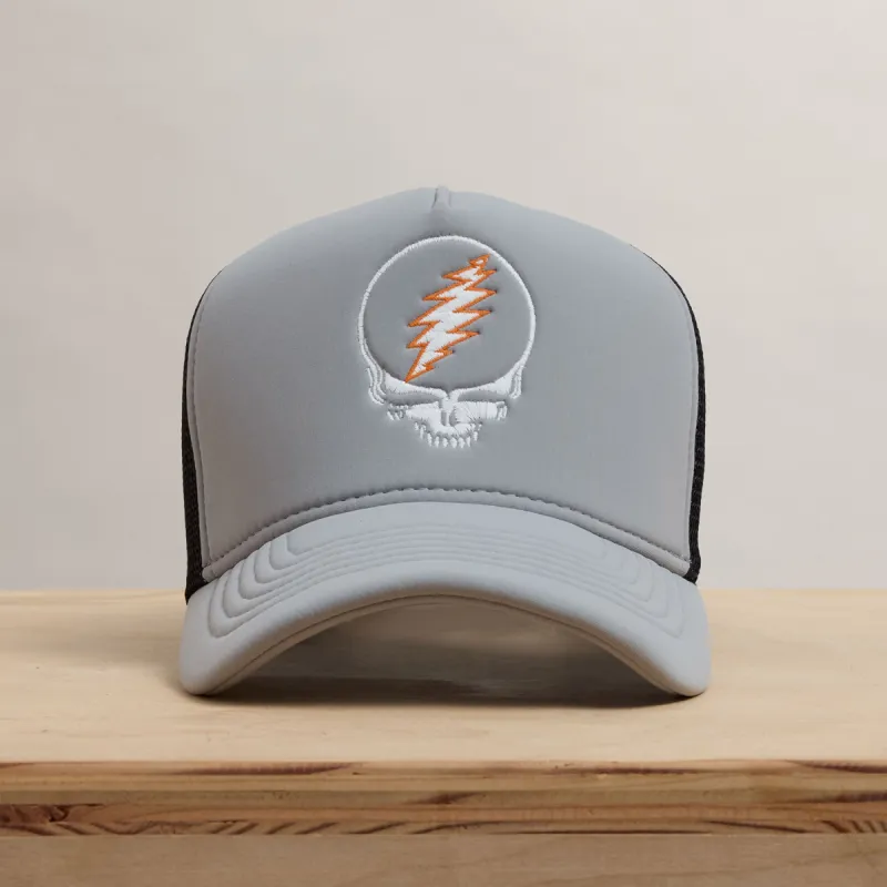 Grateful Dead Skull Embroidery Trucker - Pale Grey sold by James Perse