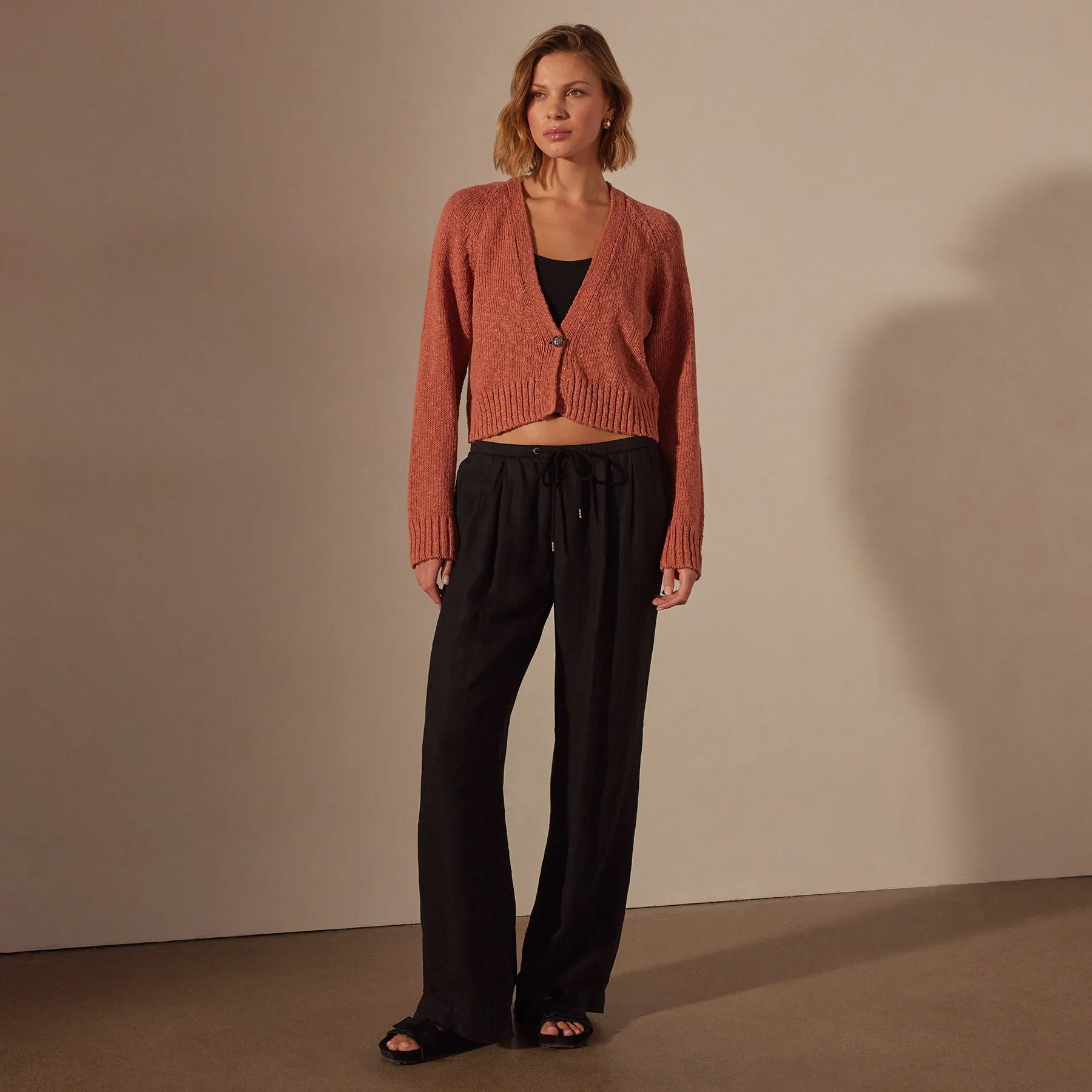 Cotton Linen Cropped Cardigan - Adobe sold by James Perse product image thumbnail 3