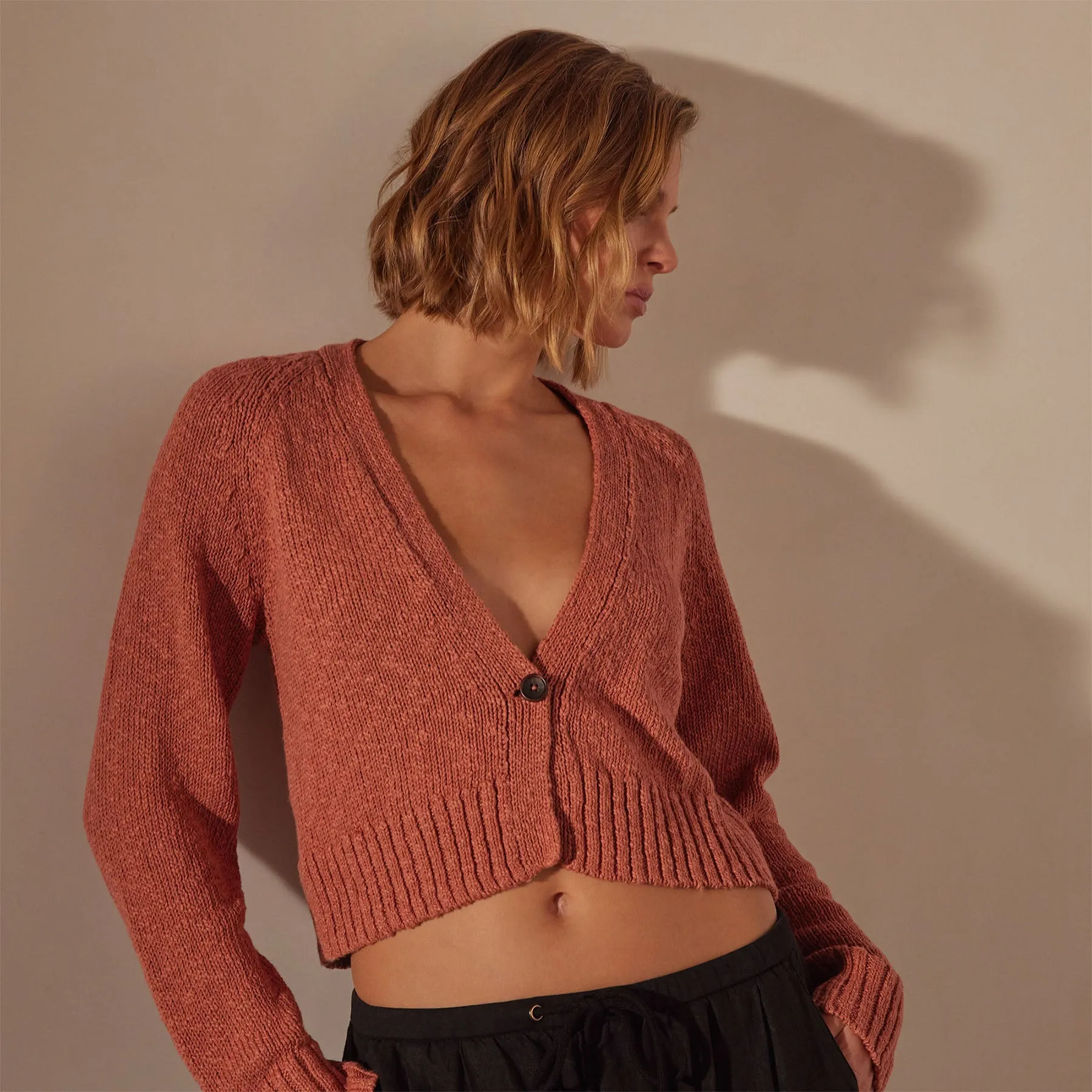 Cotton Linen Cropped Cardigan - Adobe sold by James Perse product image thumbnail 2
