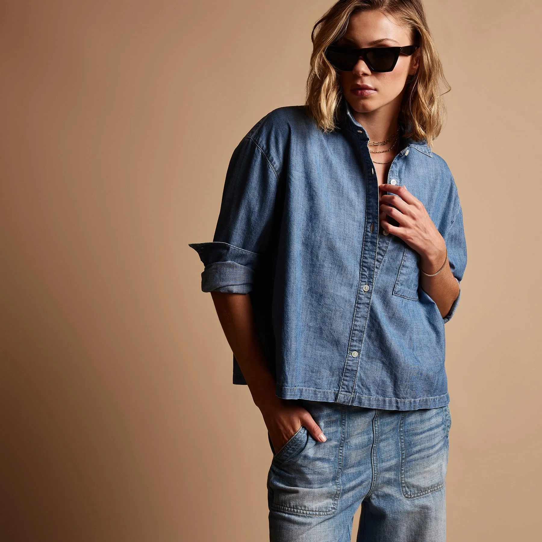 Boxy Denim Shirt - Light Wash sold by James Perse