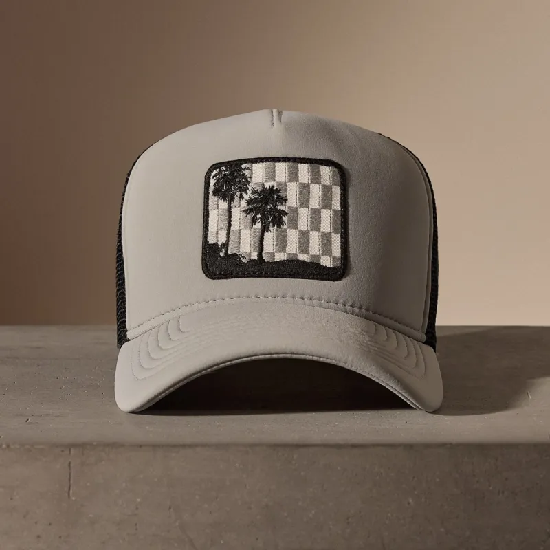 Checkered Palm Embroidered Trucker Hat - Pale Grey sold by James Perse
