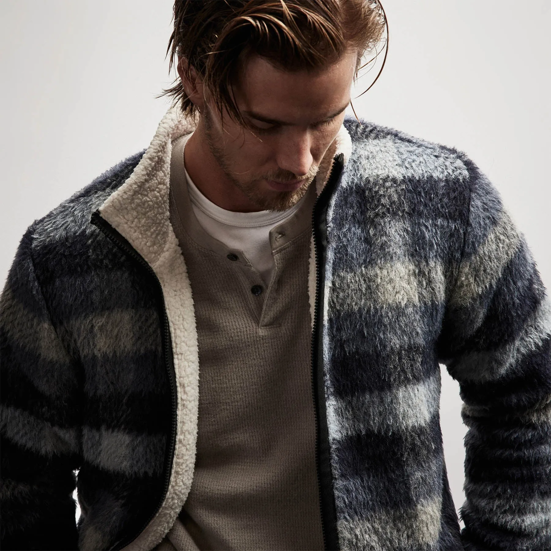 Sherpa Lined Plaid Zip Jacket - Breeze Plaid sold by James Perse product image thumbnail 2