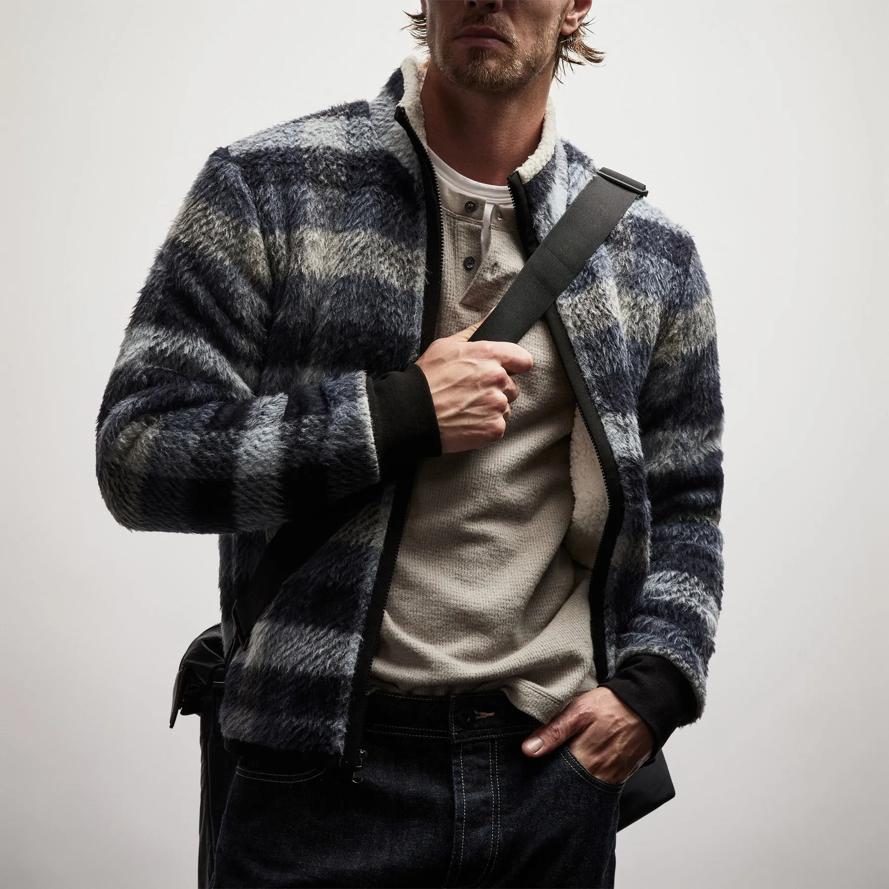 Sherpa Lined Plaid Zip Jacket - Breeze Plaid sold by James Perse product image thumbnail 3