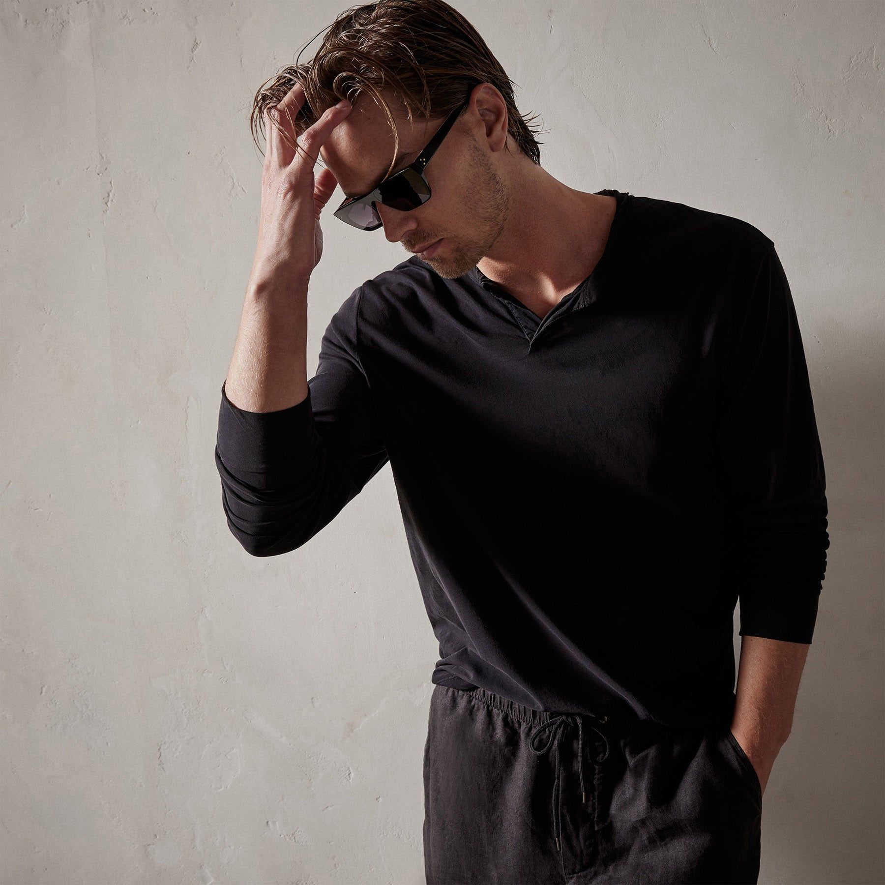 High Gauge Jersey Henley - Black sold by James Perse