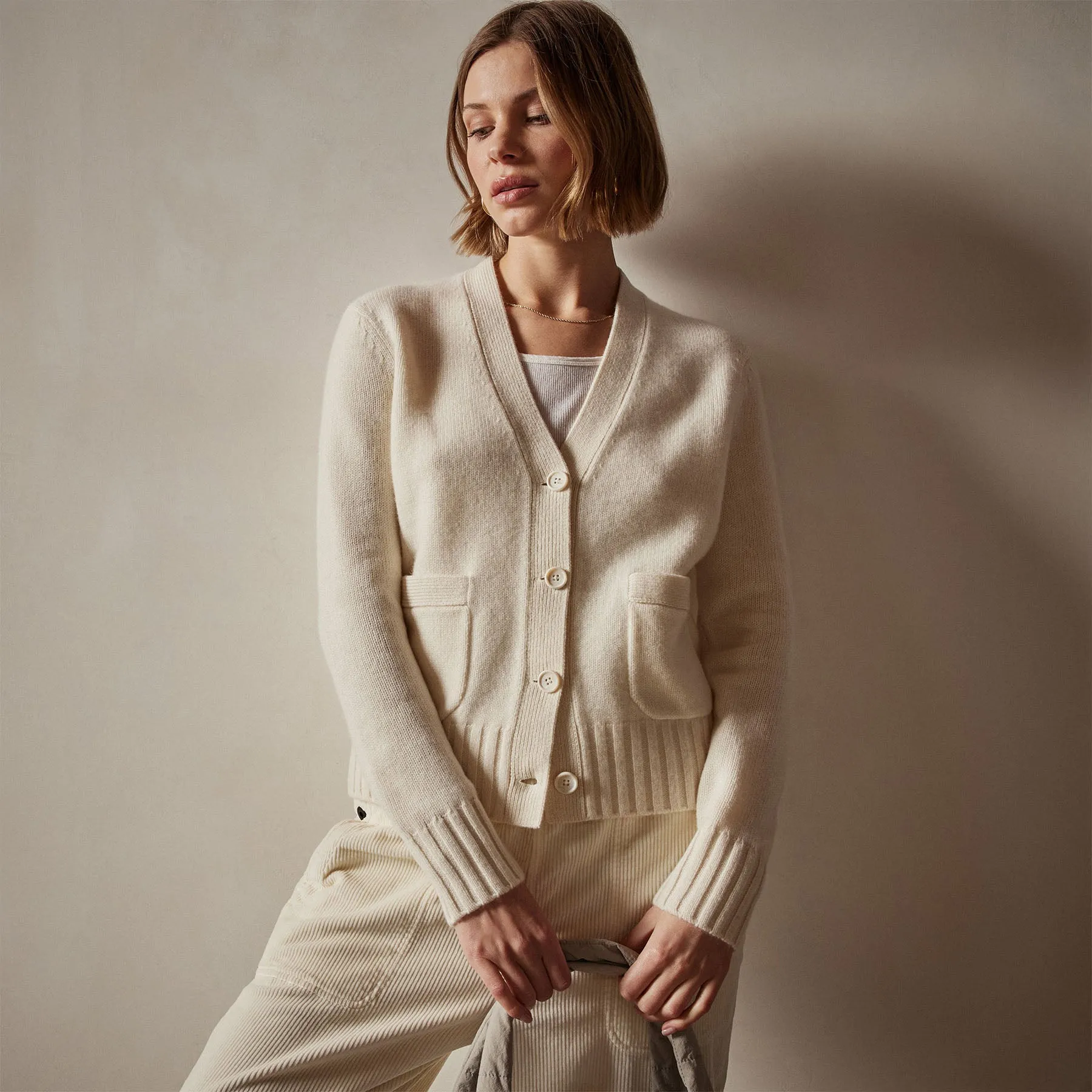 Shrunken Recycled Cashmere Cardigan - Ivory sold by James Perse