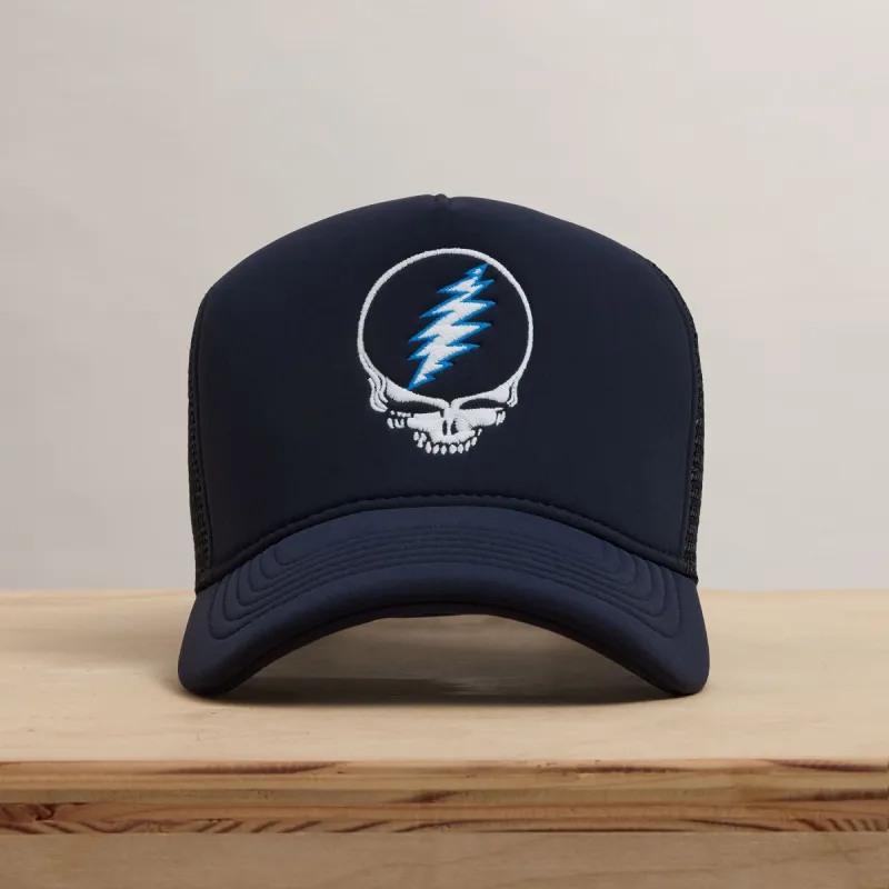 Grateful Dead Skull Embroidery Trucker - Navy sold by James Perse