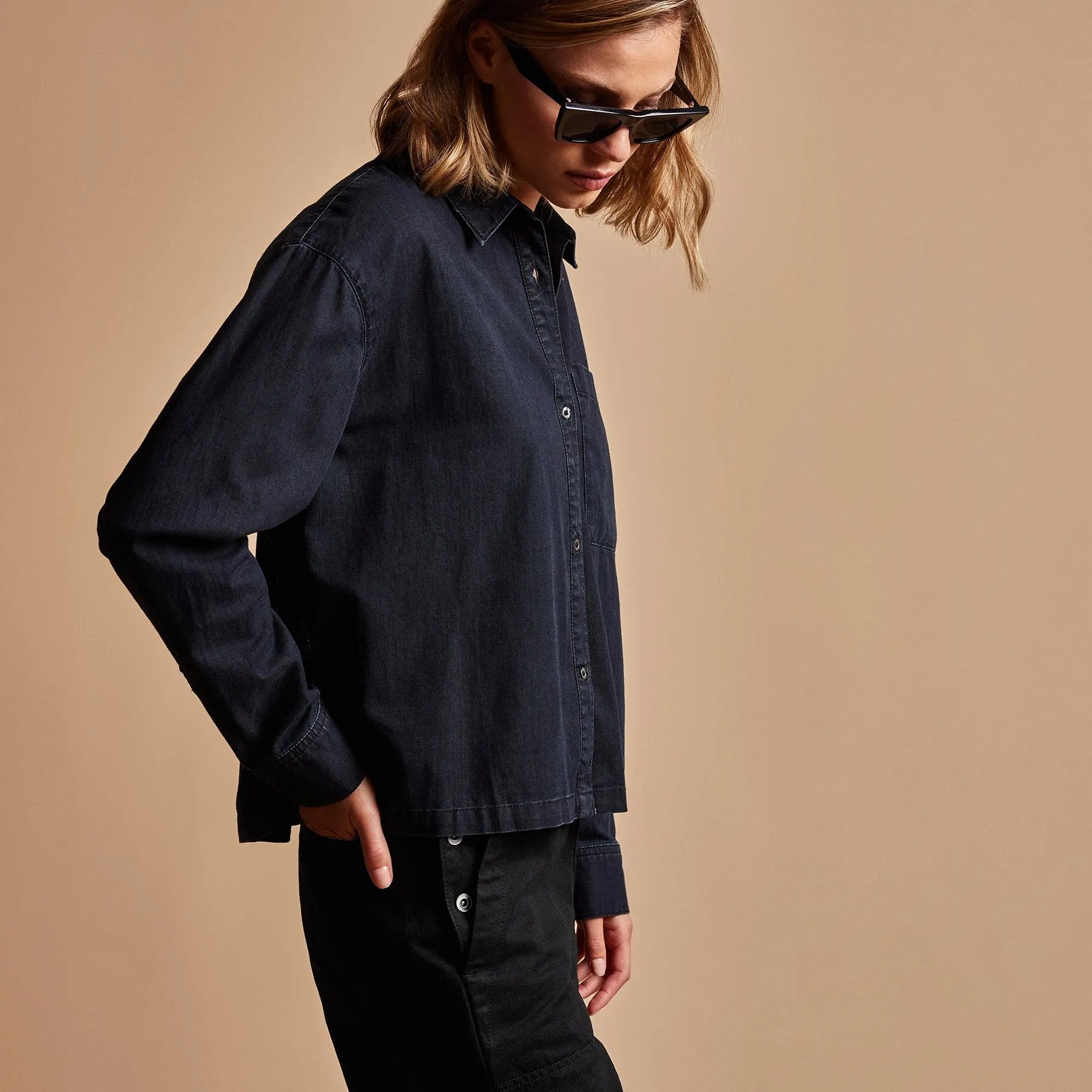 Boxy Denim Shirt - Blue Black sold by James Perse product image thumbnail 4