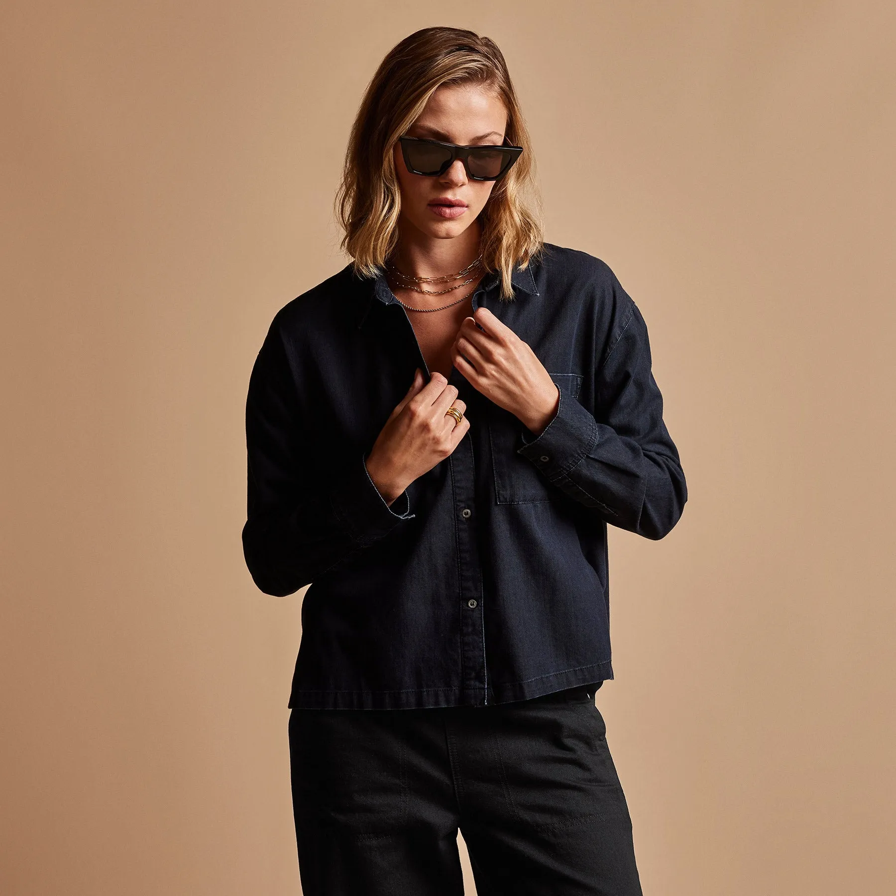 Boxy Denim Shirt - Blue Black sold by James Perse