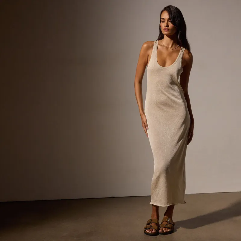 Metallic Knit Tank Dress - Gold sold by James Perse