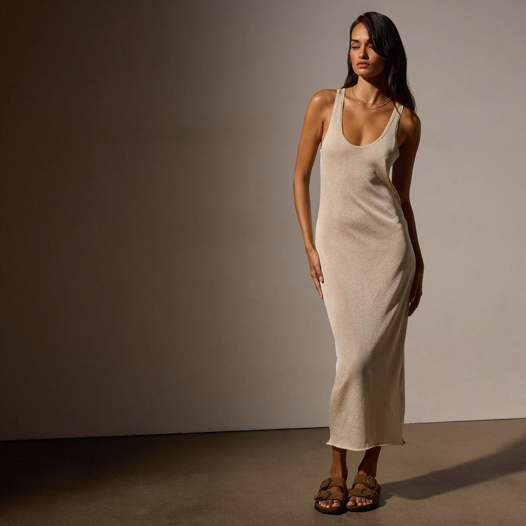 Metallic Knit Tank Dress - Gold sold by James Perse