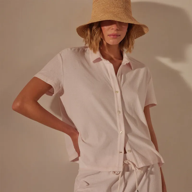 Cotton Terry Placket Short Sleeve - Zephyr sold by James Perse