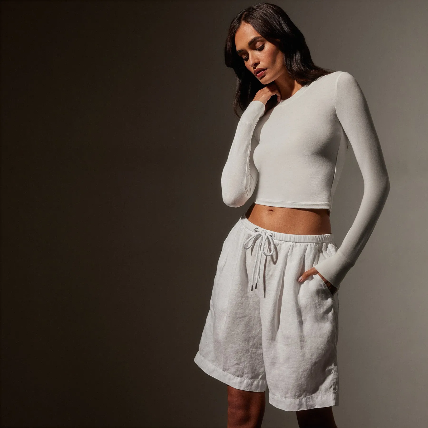Long Sleeve Cropped Tee - White sold by James Perse product image thumbnail 2