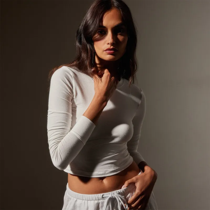 Long Sleeve Cropped Tee - White sold by James Perse