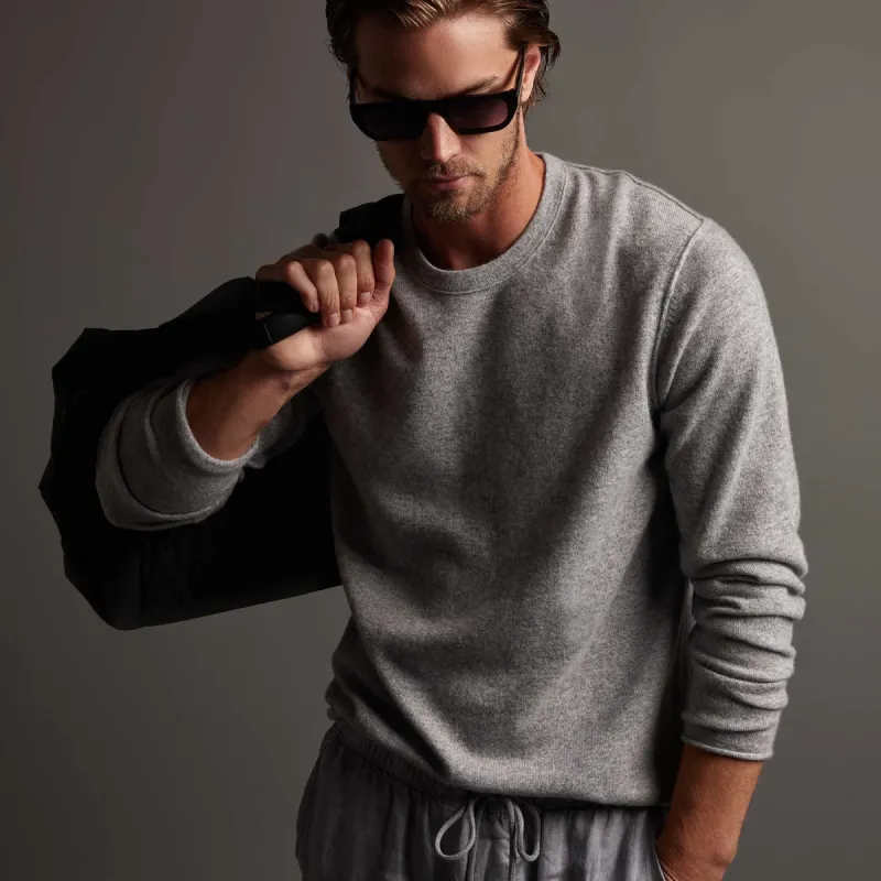 Recycled Cashmere Crew Neck Sweater - Light Heather Grey sold by James Perse