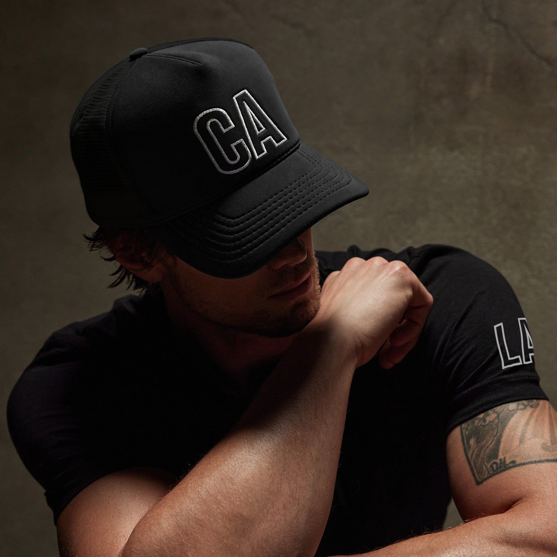 CA Graphic Embroidered Scuba Trucker Hat - Black sold by James Perse
