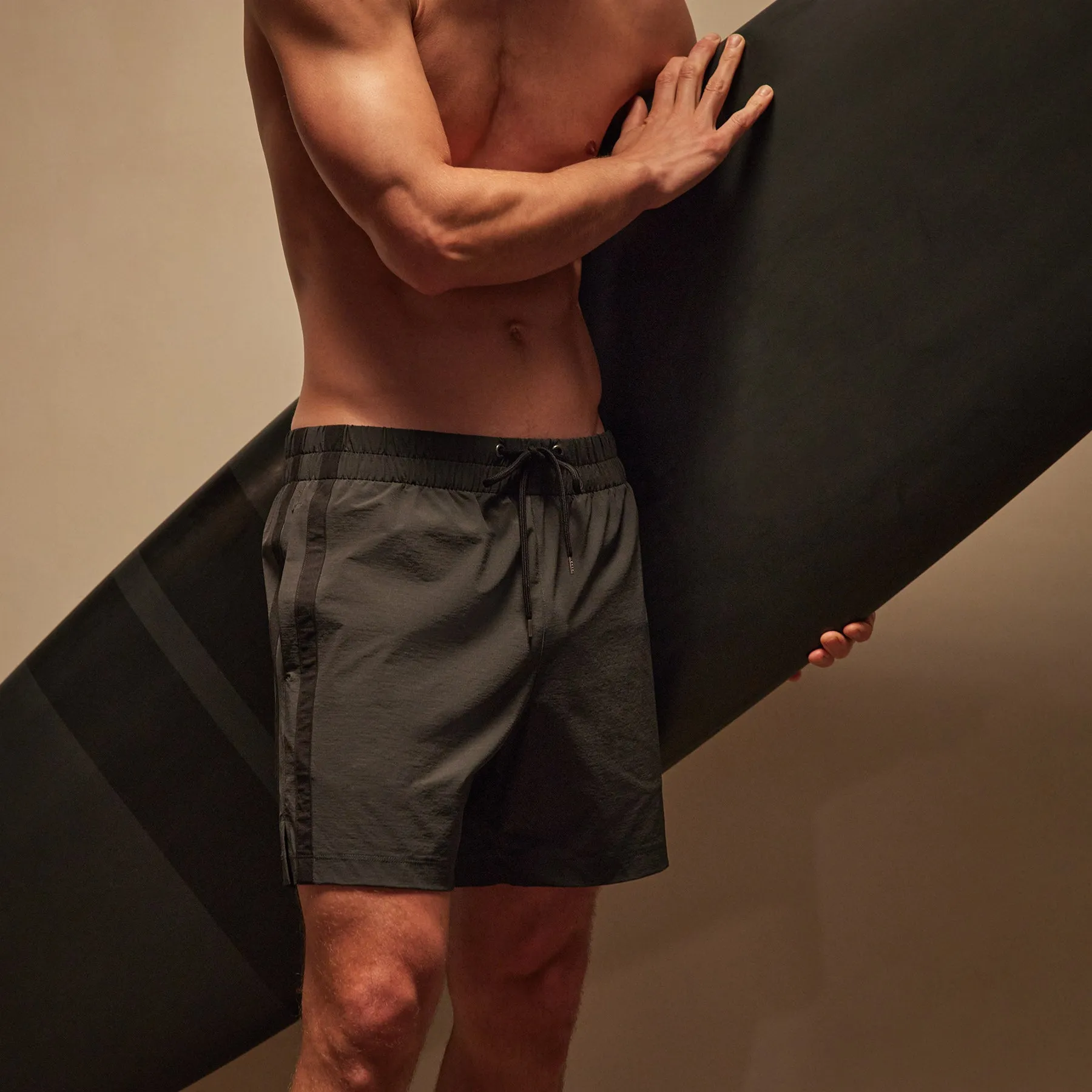 Stretch Rip Stop Stripe Short - Carbon/Black sold by James Perse