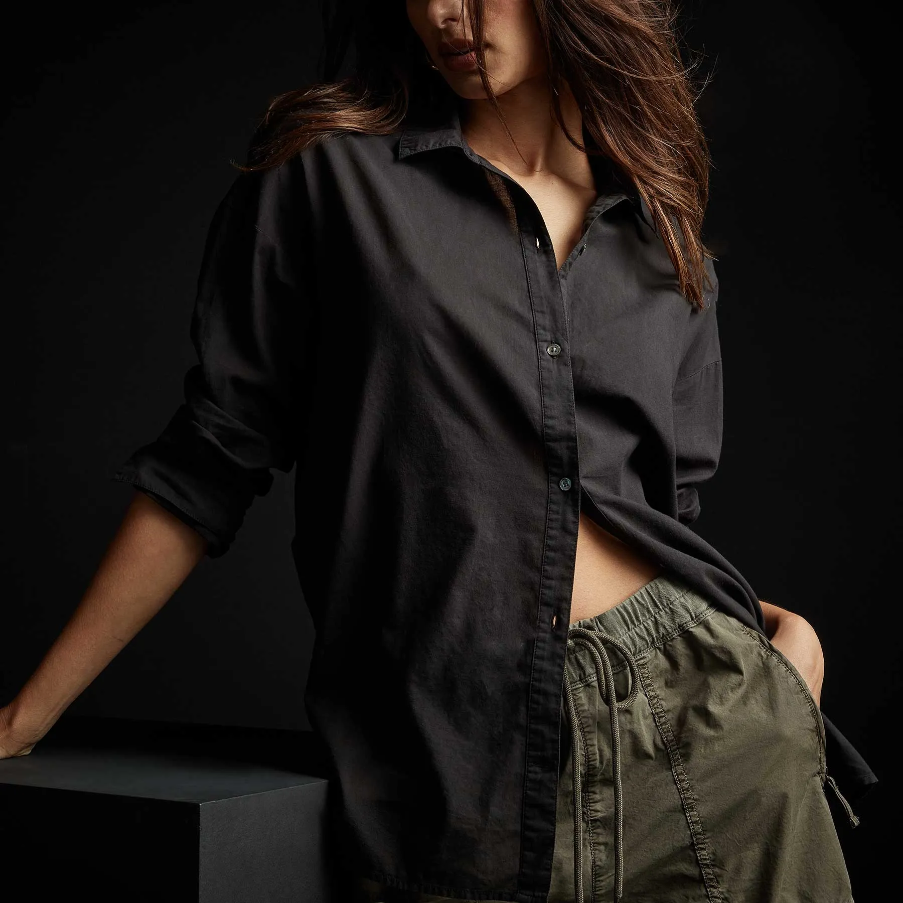 Oversized Button Front Shirt - Black sold by James Perse
