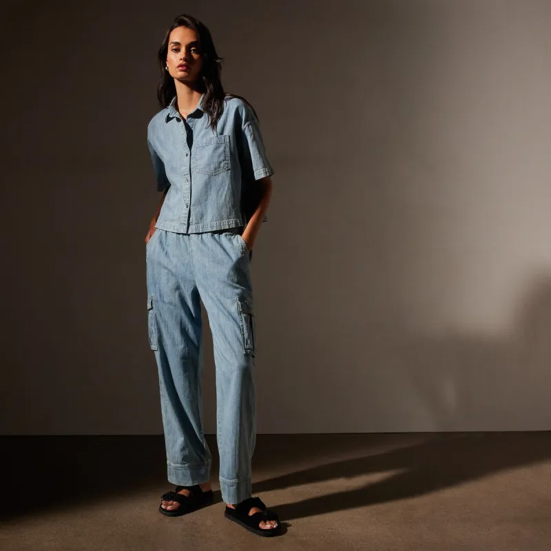 Washed Denim Cargo Pant - Bleach Wash made by James Perse