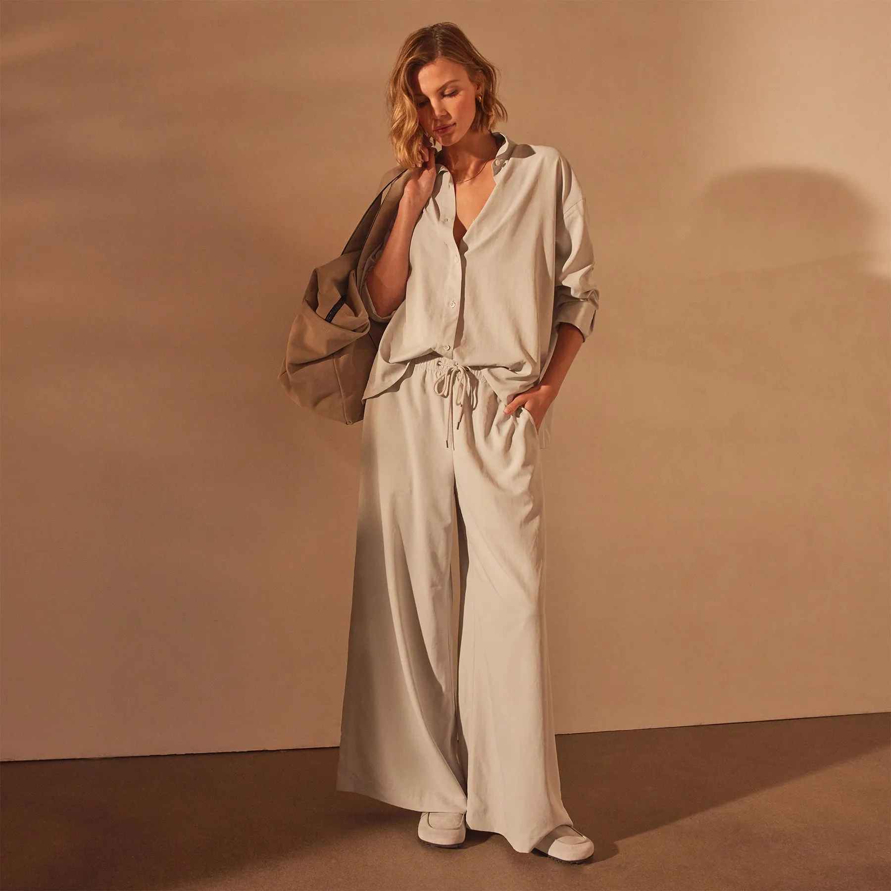 Lightweight Matte Satin Wide Leg Pant - Salt sold by James Perse product image thumbnail 2