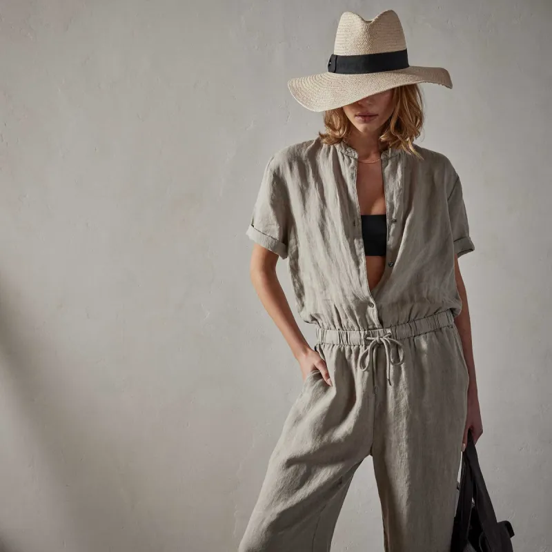 Lightweight Linen Collarless Jumpsuit - Silt Pigment made by James Perse