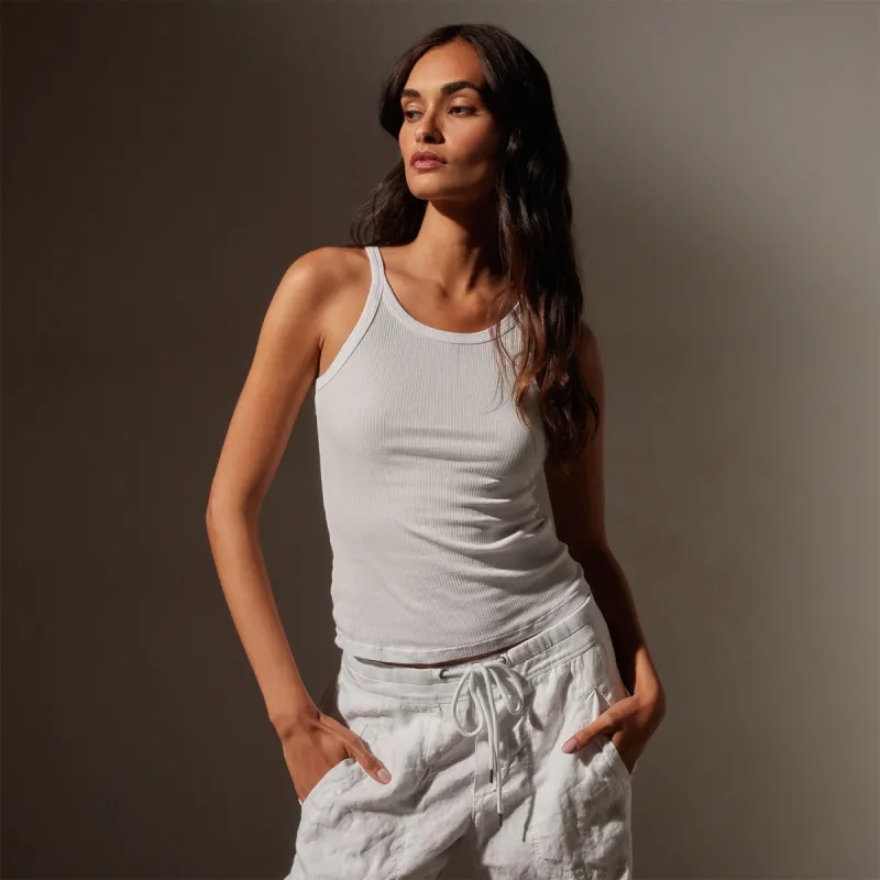 Ribbed High Neck Cami - White sold by James Perse