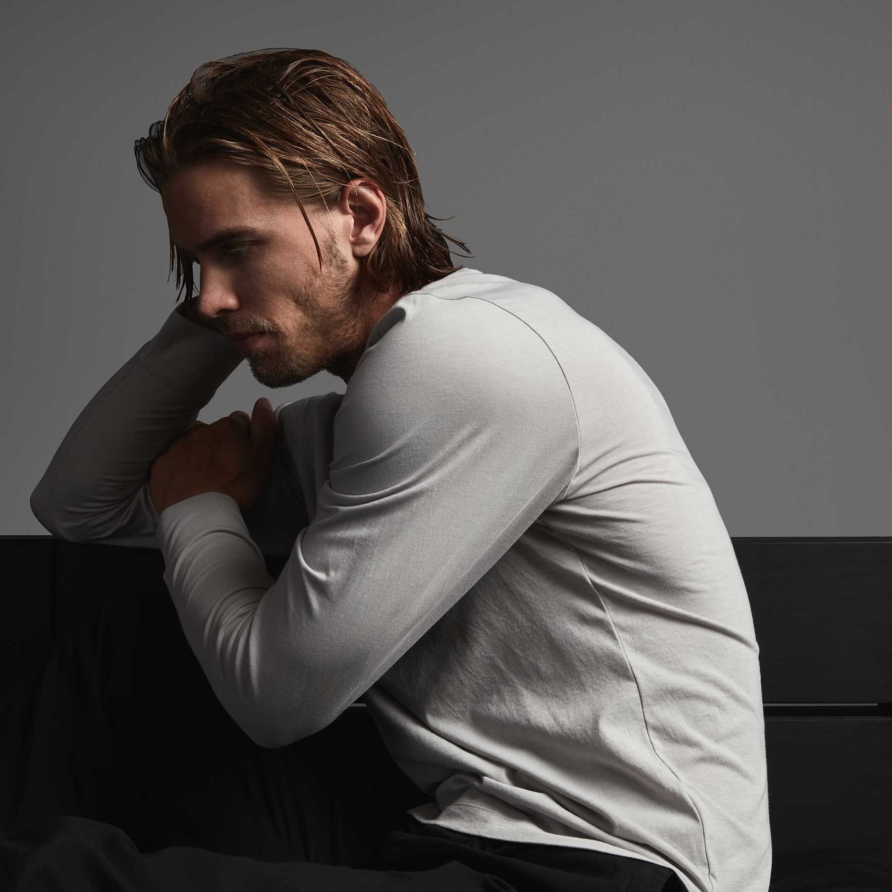 Clean Finish Jersey Long Sleeve Crew - Fog sold by James Perse product image thumbnail 3