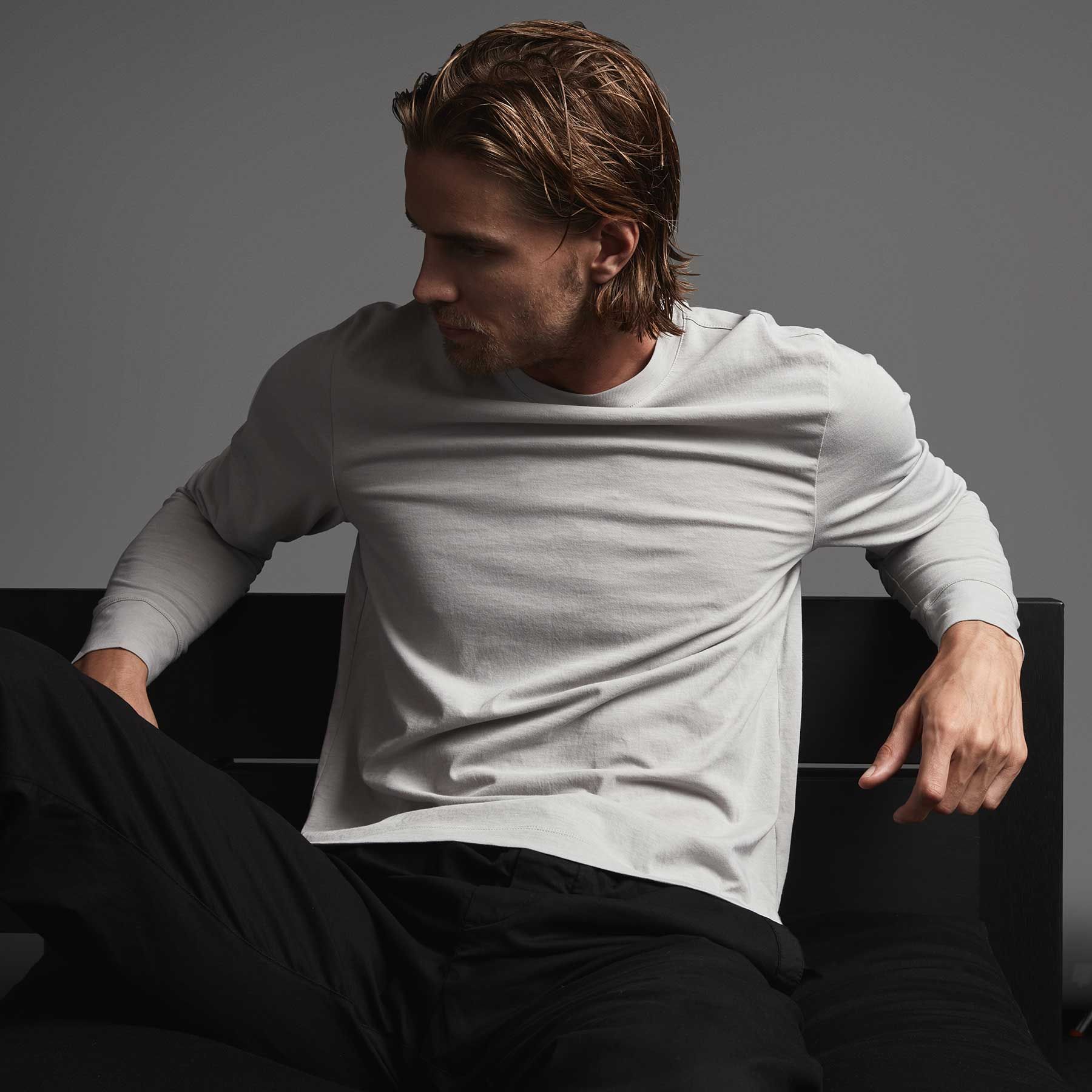 Clean Finish Jersey Long Sleeve Crew - Fog sold by James Perse product image thumbnail 2