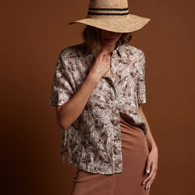 Palm Printed Linen Shirt - Nutmeg sold by James Perse