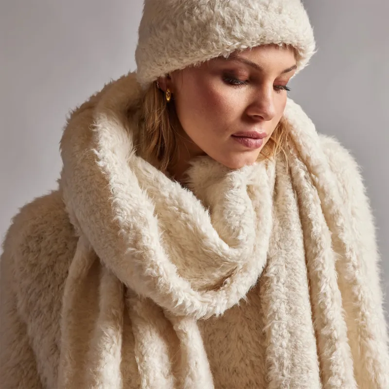 Wool Blend Sherpa Scarf - Natural sold by James Perse